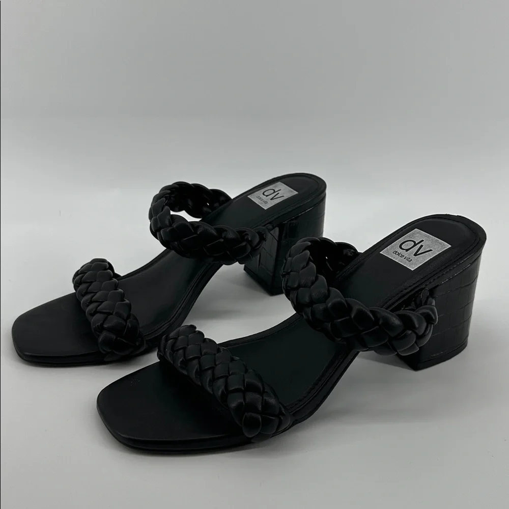 Dolce Vita Black Braided Block Heel Sandals‎ Sz 8/8.5